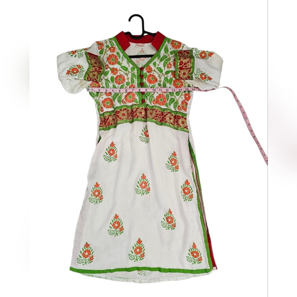 Ghungru Hand Block Print Kurta Dress Womens Small Boho Floral Cotton Vintage 90s - Picture 7 of 9